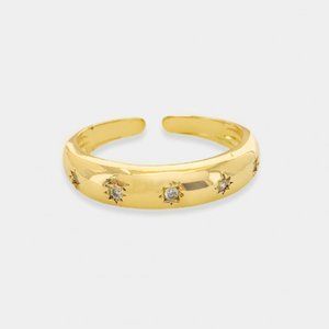NEW 18K Gold CZ Diamonds Open Adjustable Ring
